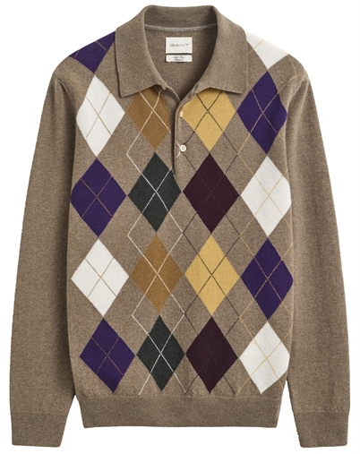 Gant - Superdefine Lambwool Argyle Polo - Light Brown Melange